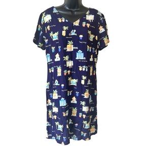 Talbots Tropical Coastal Short Sleeve Artsy Beach Novelty Print  Rayon Dress